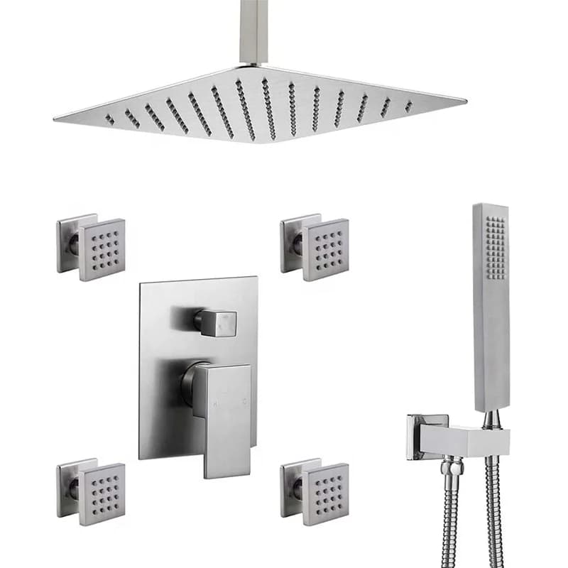 Rain Shower Set from 12 Inches in Nichel Brushed with Shower and Body Massages