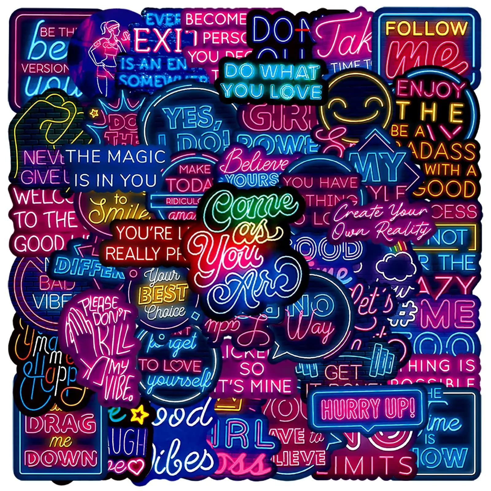 50 pezzi di testo ispiratore al neon citazioni adesivi graffiti acquerello cartone animato fai da te skateboard custodia per telefono laptop impermeabile decalcomania fresca