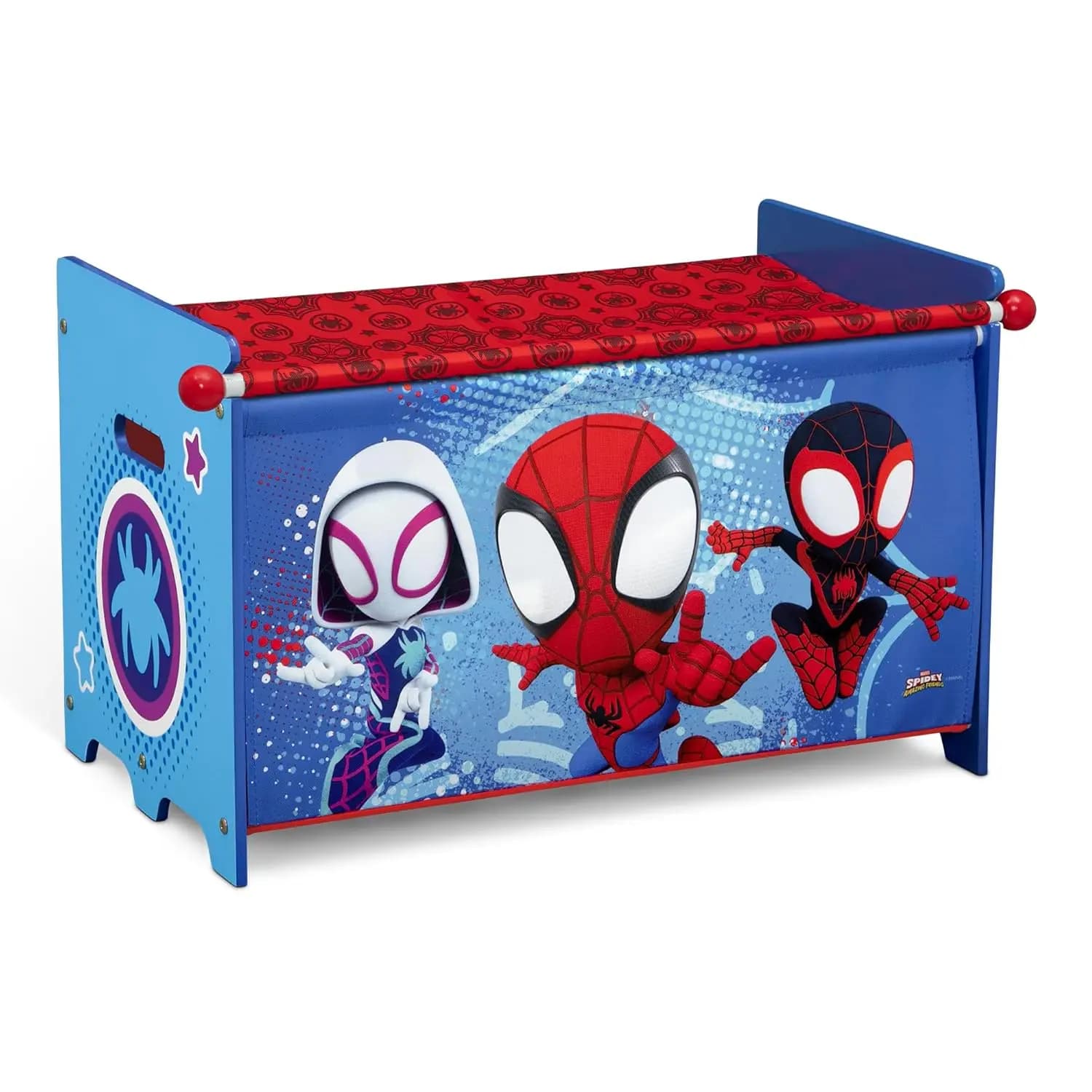 Scatola Giocattoli Spidey e Amici con Coperchio in Tessuto Retrattile, Blu - Divertente Contenitore per Bambini