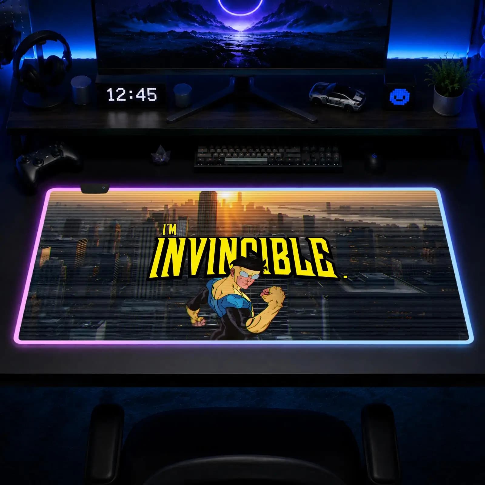 Tappetino per Mouse da Gaming Invincibile, Tappetino XXL RGB per Scrivania, Tappetini LED per Tavolo, Tappetini Retroilluminati in Gomma per Desktop