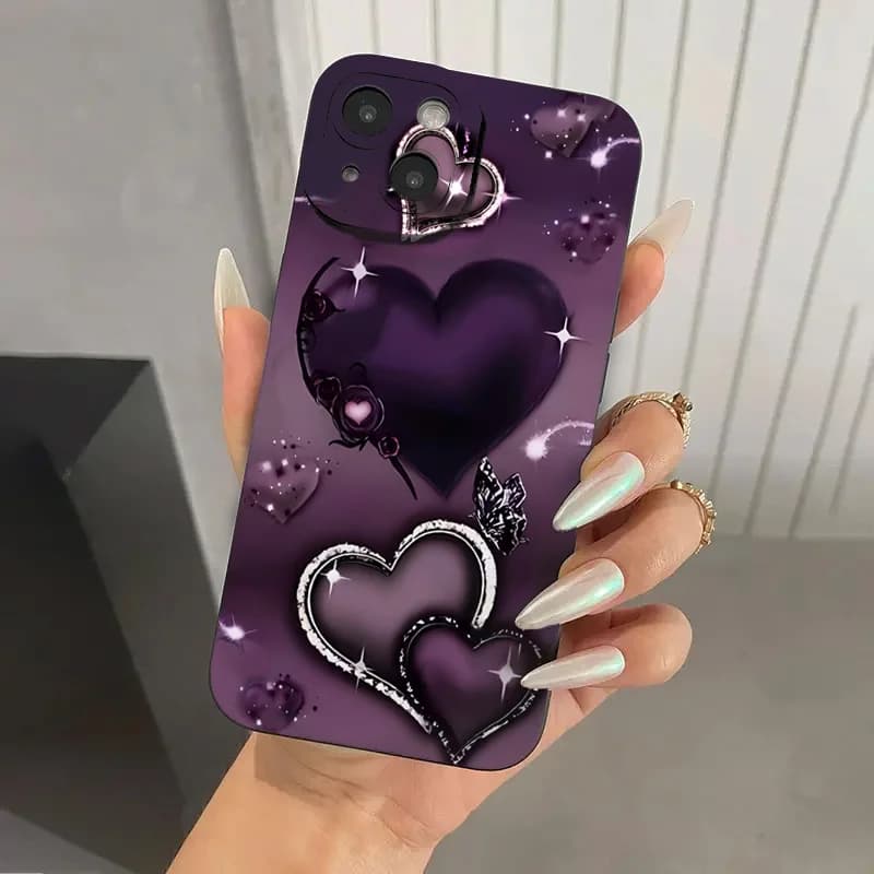 Custodia per telefono in TPU con design a cuore viola per iPhone 17 16 Pro, custodie per iPhone 16E 11 12 13 14 15 Pro Max XS X XR 7 8 16 Plus