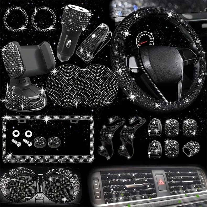27 pezzi coprivolante cintura di sicurezza pad pomello del cambio copertura portabicchieri per auto sottobicchiere piastra telaio set di decorazioni per interni auto