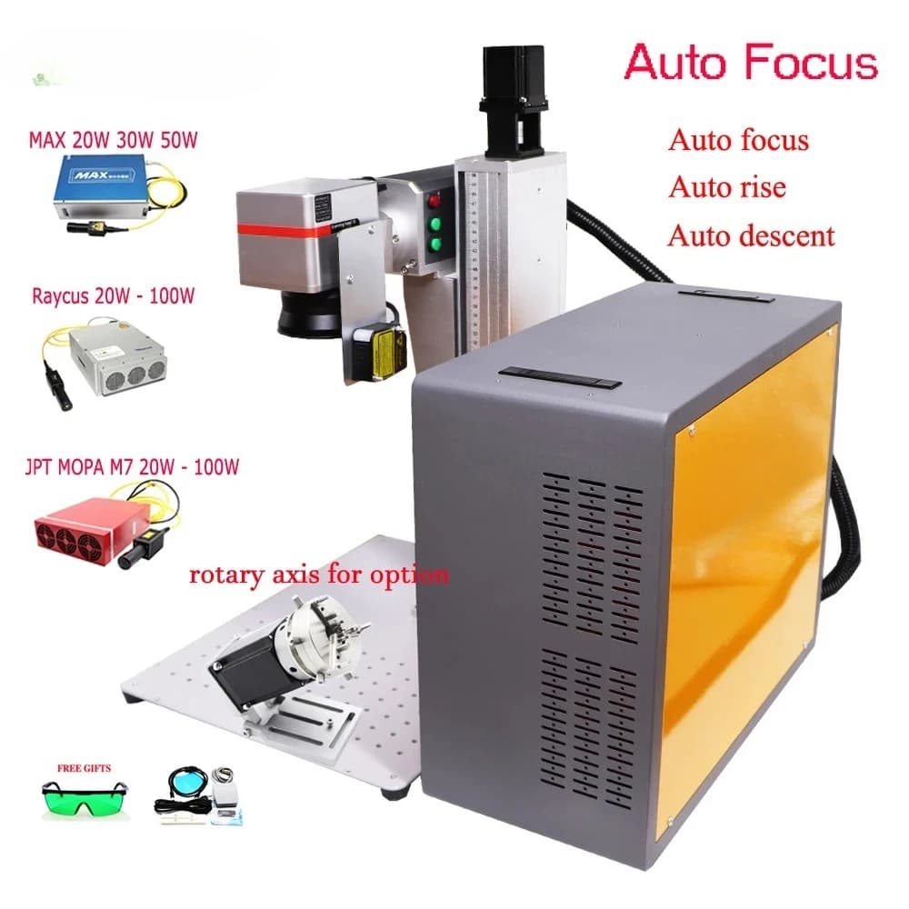 Auto Focus Fiber Laser Marking Machine JPT MOPA M7 60W 100W Raycus 50W Metal Stainless Steel Gold Silver Ring Jewelry Engraving