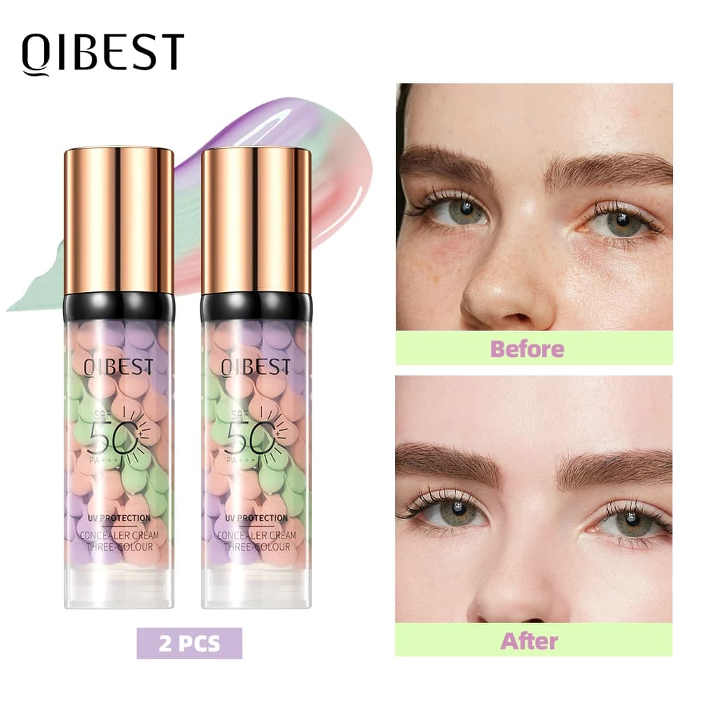 QIBEST 2 Pezzi Correttore Liquido, Lozione Isolante Mista, Fondotinta Liquido Idratante, Primer Viso Illuminante