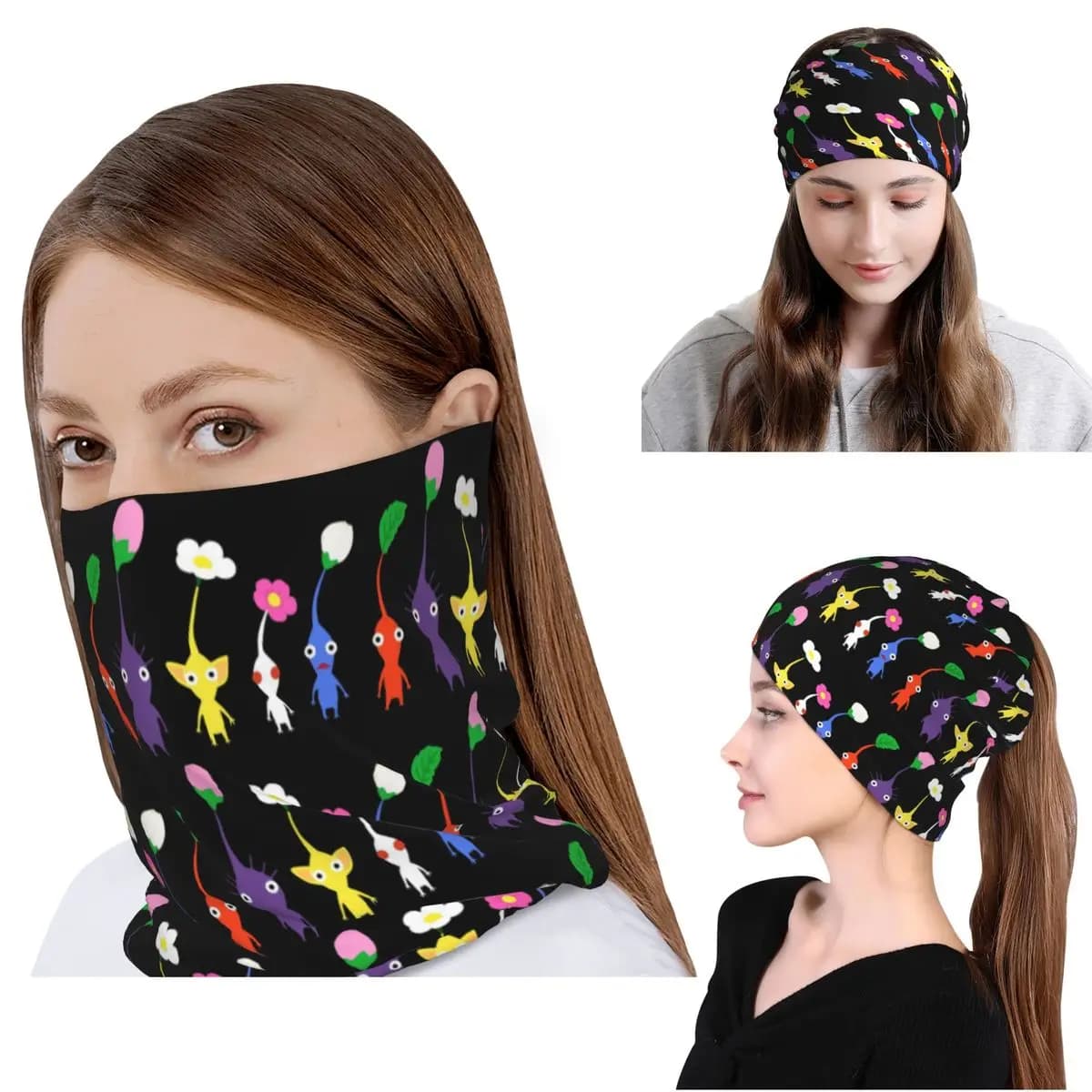 Simpatico copricollo con motivo Pikmin, bandana blu, maschera per il viso, sciarpa, maschera multifunzione, berretto per uomo, donna, adulto, per tutte le stagioni