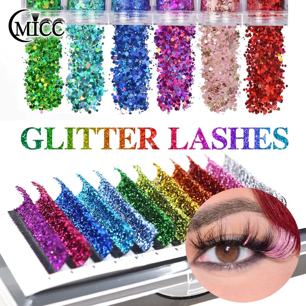 CMICC Ciglia colorate glitter natalizie Ventole di volume russo preconfezionate individuali Estensioni miste di ciglia finte di visone finto linguale