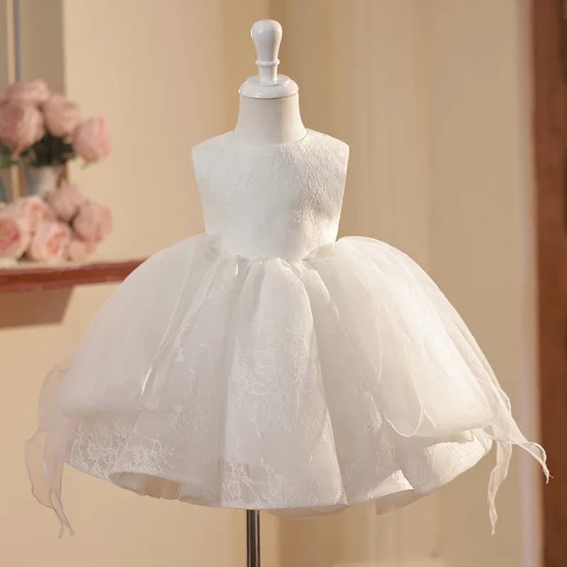 2026 Kids Formal Princess Dress Children White Flower Girl Birthday Little Host Piano Performance Pageant Girls Gown Costume