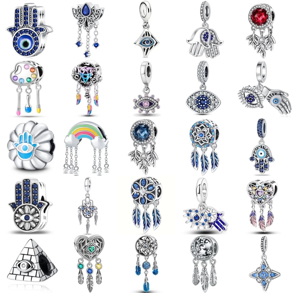 New Dreamcatcher Devil's Eye Blue Palm Charm Fit original Bracelet Accessory 925 Silver DIY Women Jewelry Gift Pendant Amulet
