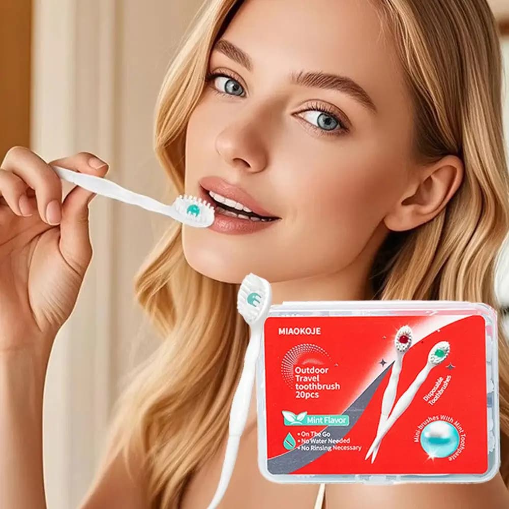 Spazzolino da Denti Monouso con Perline Esplosive, Spazzolino Portatile da Viaggio con Dentifricio per Sbiancamento Denti