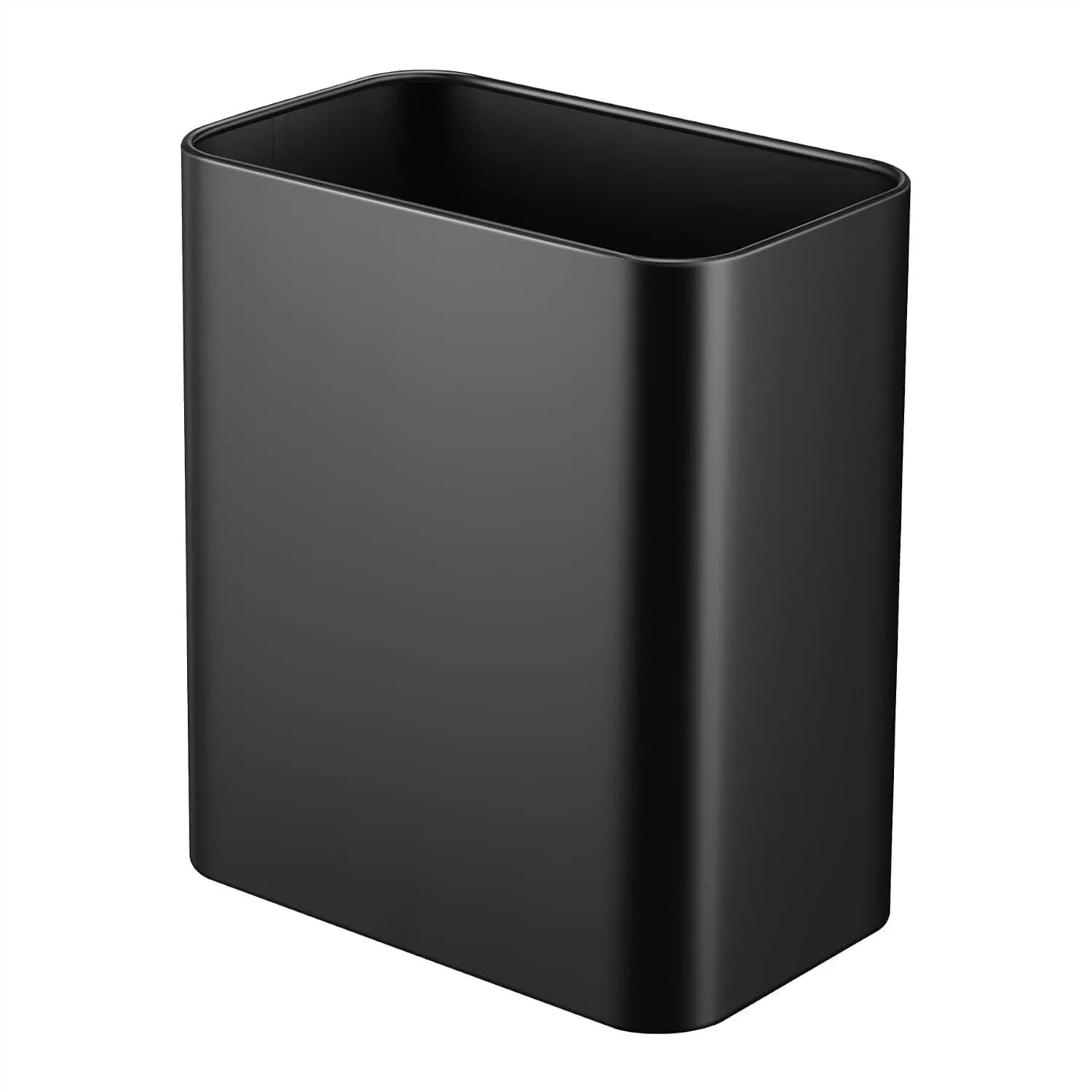 Small Metal Trash Can 2.1 Gallon Slim Wastebasket for Bathroom Bedroom Office Kitchen Under Sink Matte Black