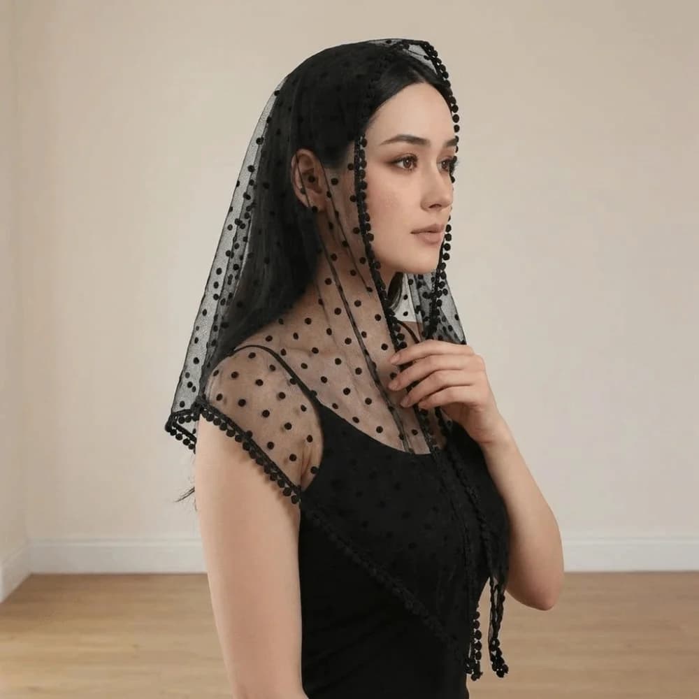 Solid Color White Bridal Triangle Veil Head Cover Black Tulle Mesh Scarf Hair Accessories Headdress Polka Dot Triangle Shawl