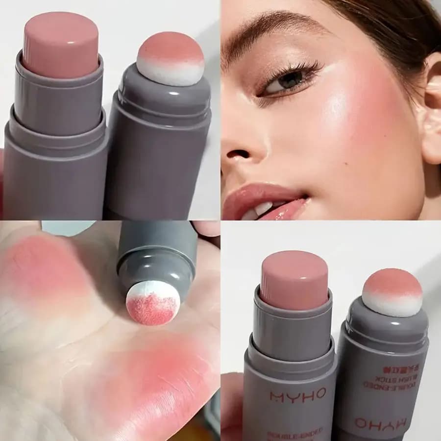 Single-chromatic powder double-head sponge for lips and cheeks, durable natural powder double-use, natur light