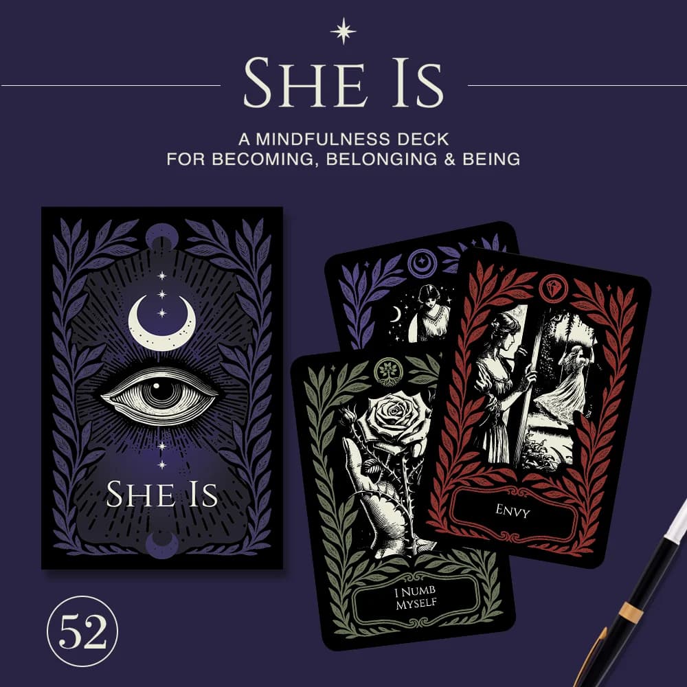 1pcs 52 Pieces She Is Oracle Cards Vintage Dark Art Women Affirmation Deck Positive Self-Love Guidance Cards For Daily Reflection Mindfulness Meditation Inner Growth & Spiritual Self-Healing Practice