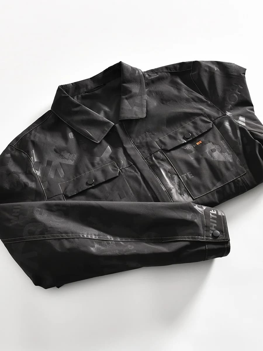 Matte Black Floral Embroidery Men's Casual Jacket Spring Fashion Standard Fit Windproof Outerwear Polyester Fiber Long Sleeve