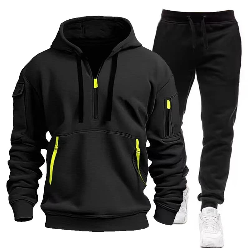 Felpa con cappuccio e pantaloni da uomo autunno inverno 2025 Set da due pezzi Pullover multitasche da esterno Abbigliamento sportivo