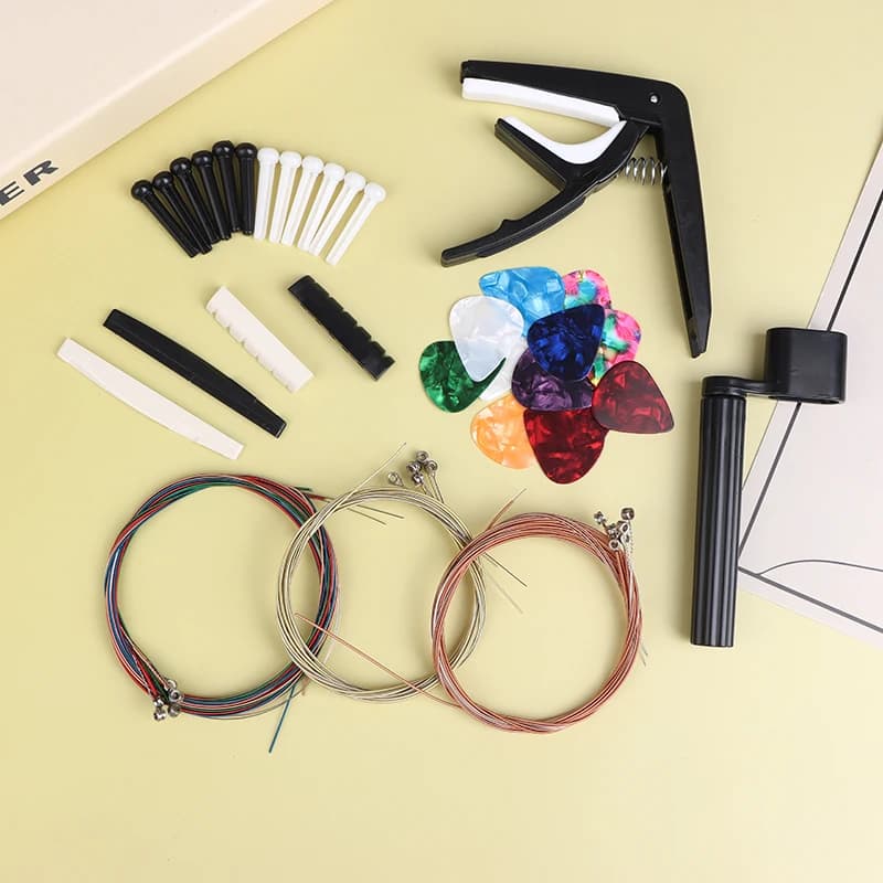 New 48Pcs/Set Acoustic Guitar Accessories Capo Strings Picks Winder Bridge Pins Saddles All-in-One Guitar Care Kit Beginner