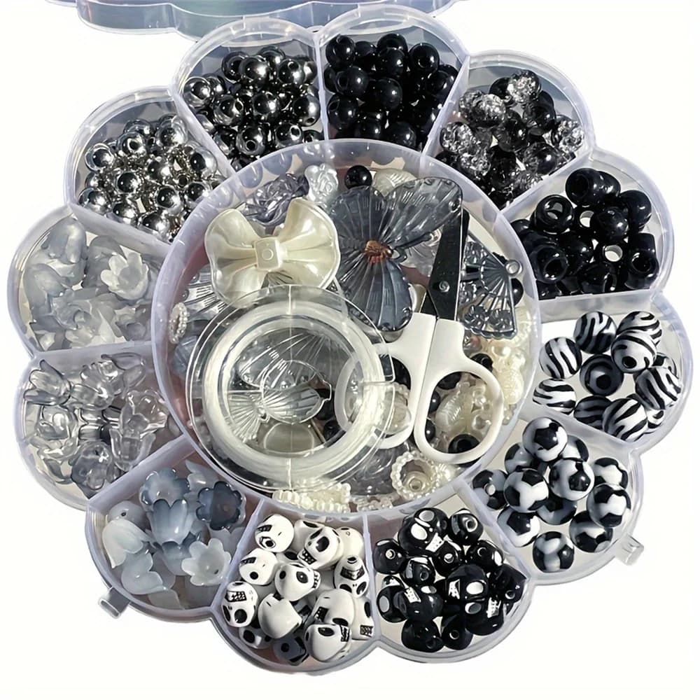 13 grid 120g random flower boxed beads acrylic black and white AB iridescent beads series can be made into bracelet series mobil