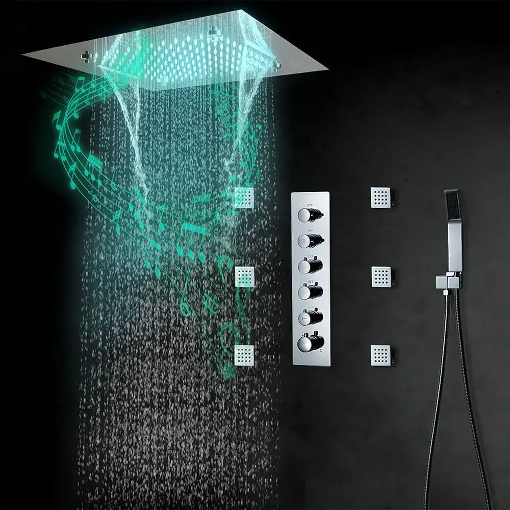 Soffione doccia a LED intelligente, massaggio a pioggia, set da bagno termostatico nascosto, montaggio a soffitto lucido, termostatico a pioggia