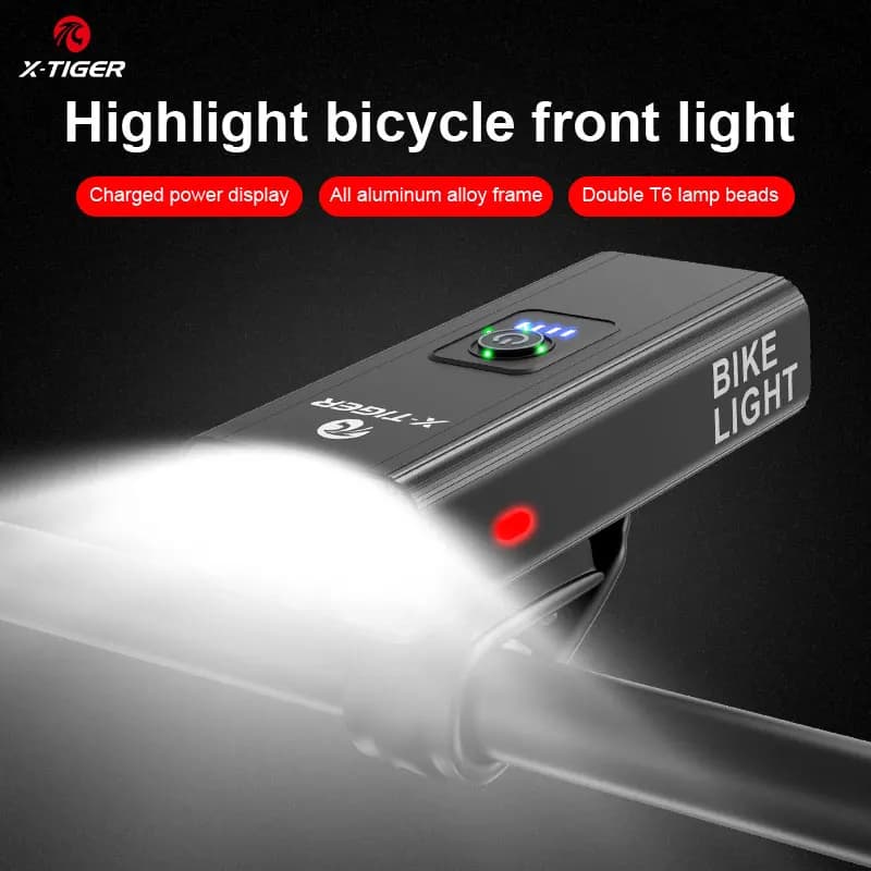 X-TIGER Luce per bici 1200LM Lampada frontale Tipo-C Ricaricabile LED Power Bank Luce per bicicletta Faro impermeabile Torcia per bici