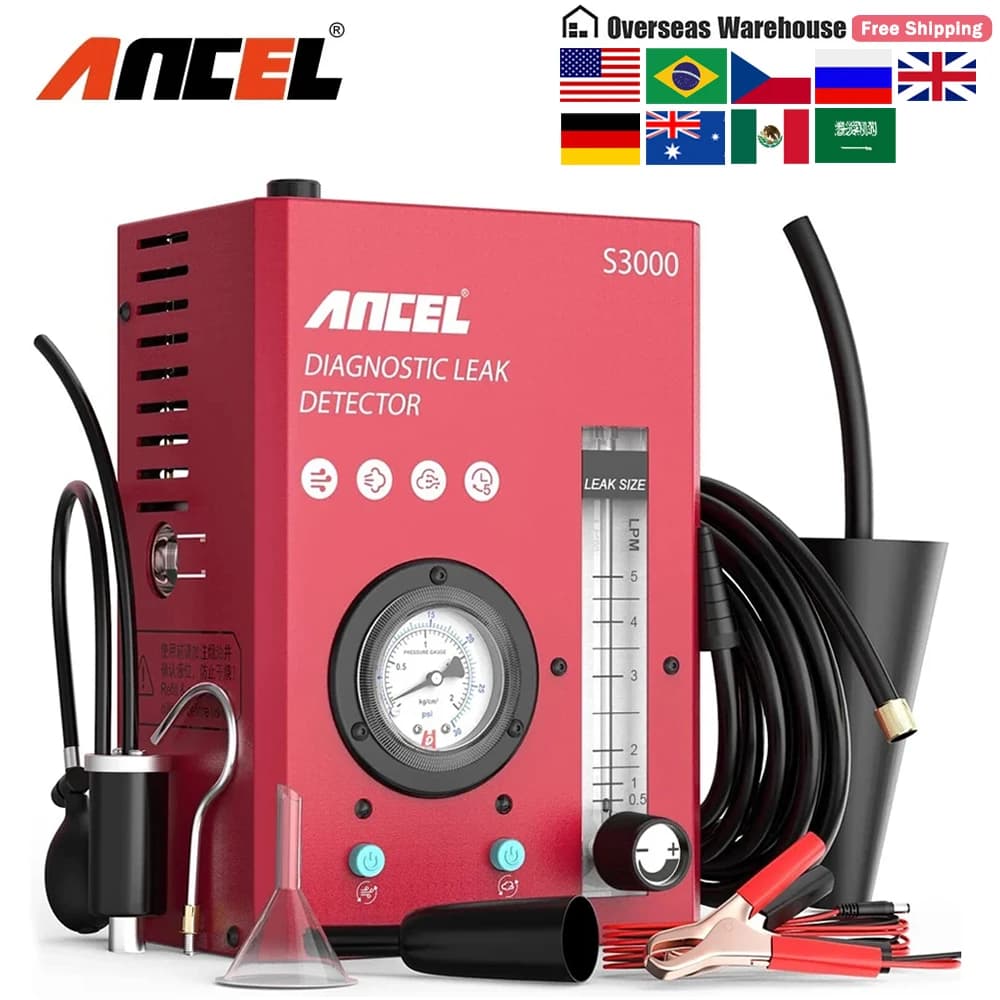 ANCEL S3000 Car Smoke Leak Detector Turbo 12V EVAP Pipe Leak Locator Analyzer Automotive Vacuum Leak Generator Diagnostic Tool