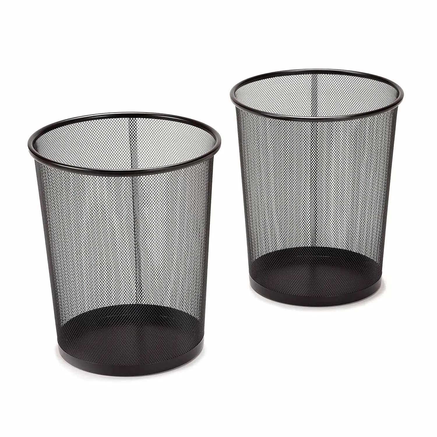 2-Pack Steel Mesh Round Trashcan Wastebasket for Trash or Recycle in The Home, Office, or Garage, Black, 6 Gallon