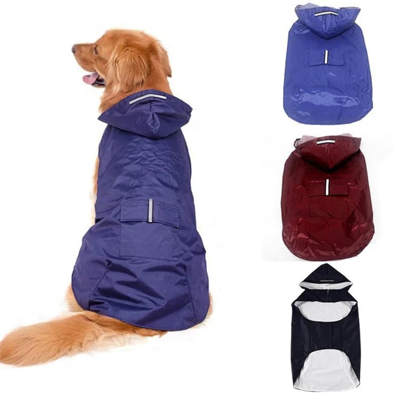 Dog Raincoat Waterproof Hoodie Jacket Rain Poncho Pet Rainwear Clothes with Reflective Stripe for All Sizes Big Puppies