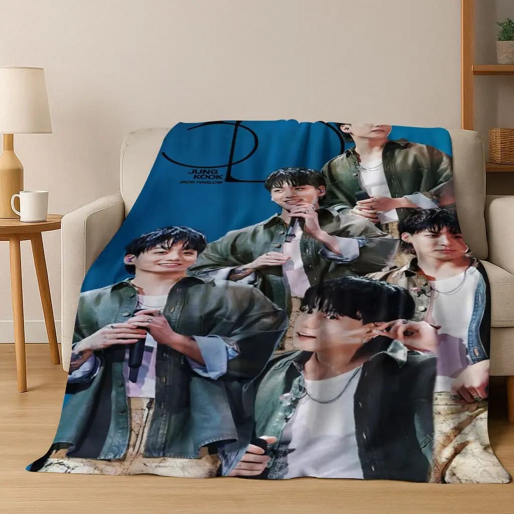 Coperta in flanella Kpop BTS Jeon Jung Kook Jk JIMIN, morbida e calda, per camera da letto, soggiorno, letto, viaggi, campeggio, picnic, regalo