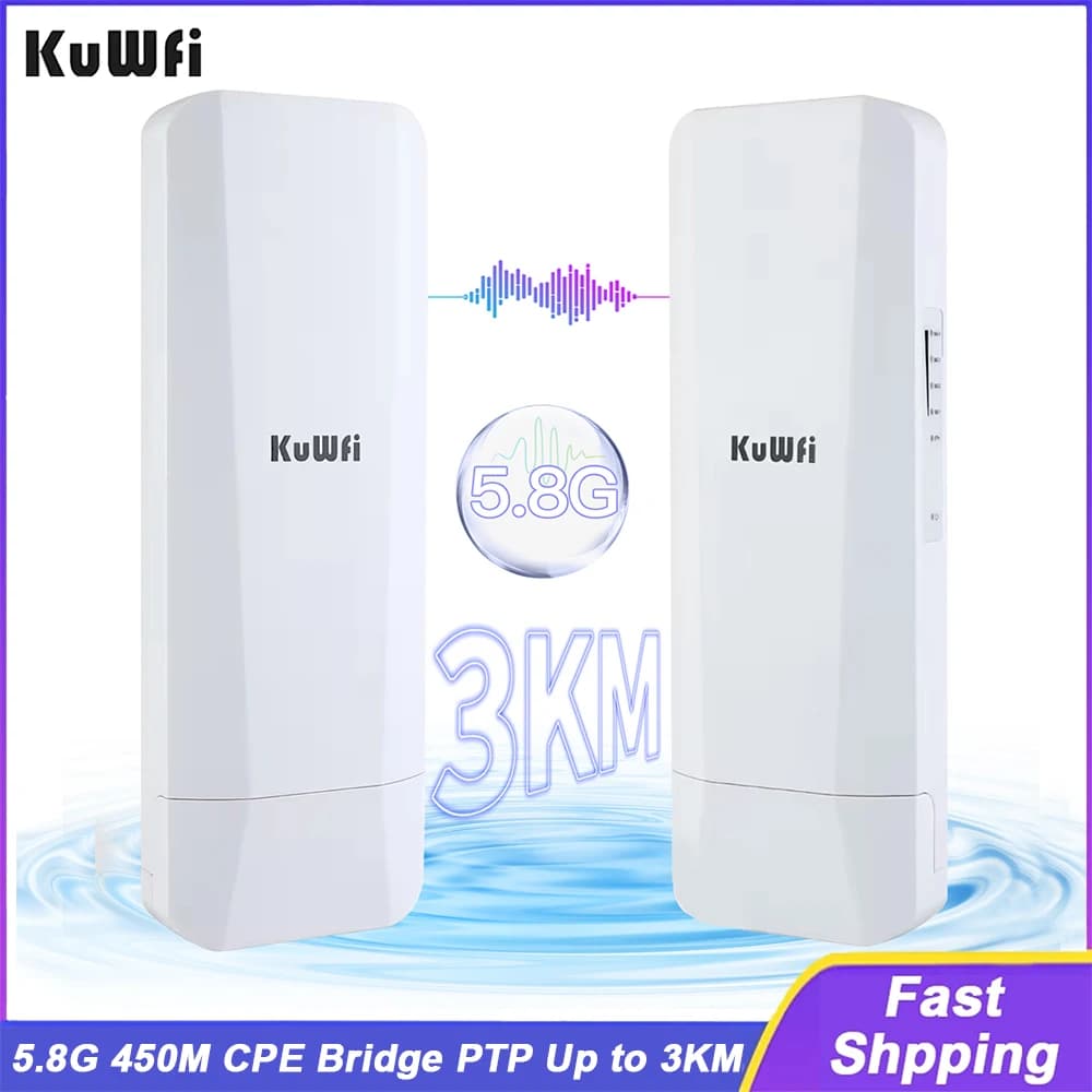 KuWFi 5.8Ghz Ponte CPE esterno 450Mbps Wireless WiFi AP Modalità ripetitore Copertura WiFi Punto a punto Fino a 3KM 14dBi Antenna IP65