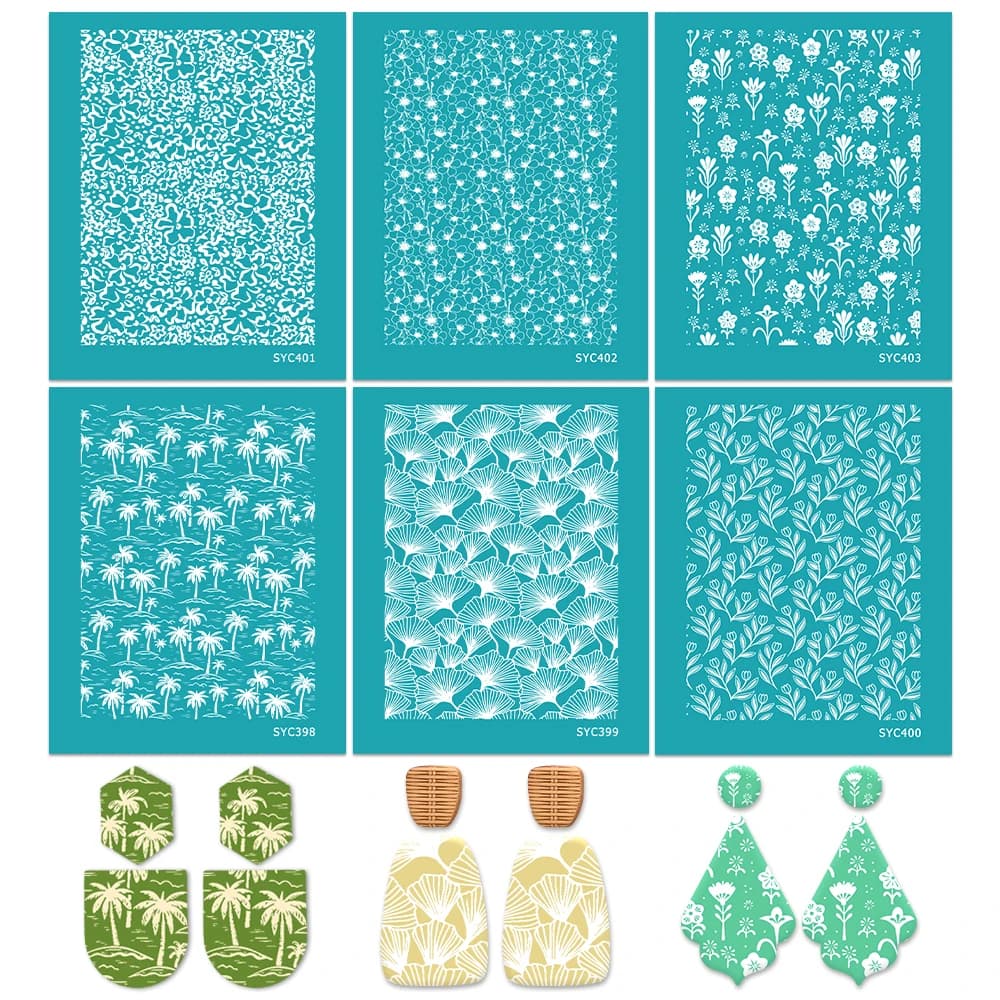 1pc Silk Screen Stencils Floral/Palm/Ginkgo Reusable Silkscreen Print Kit for Earrings Polymer Clay DIY Crafts Scrapbooking
