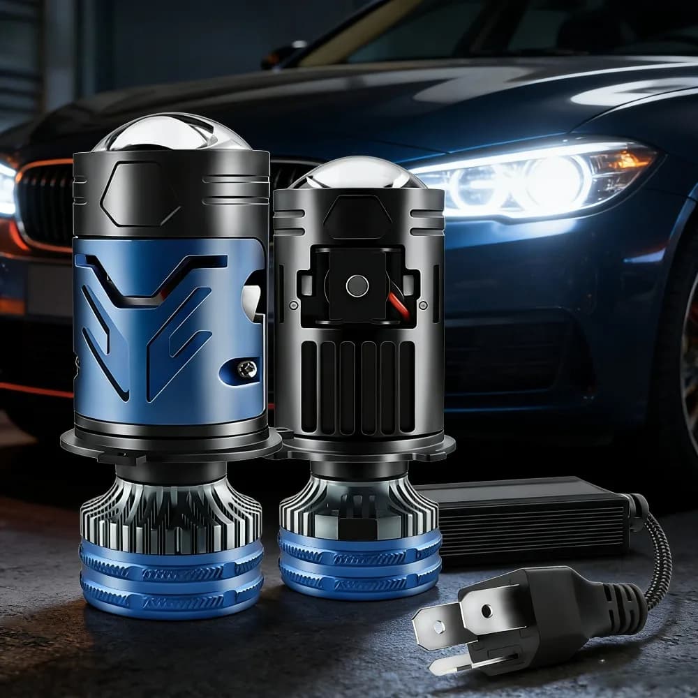 Faro LED H4 12V 85W 17000LM 6500K con Lente Mini Proiettore e Solenoide per Auto e Moto