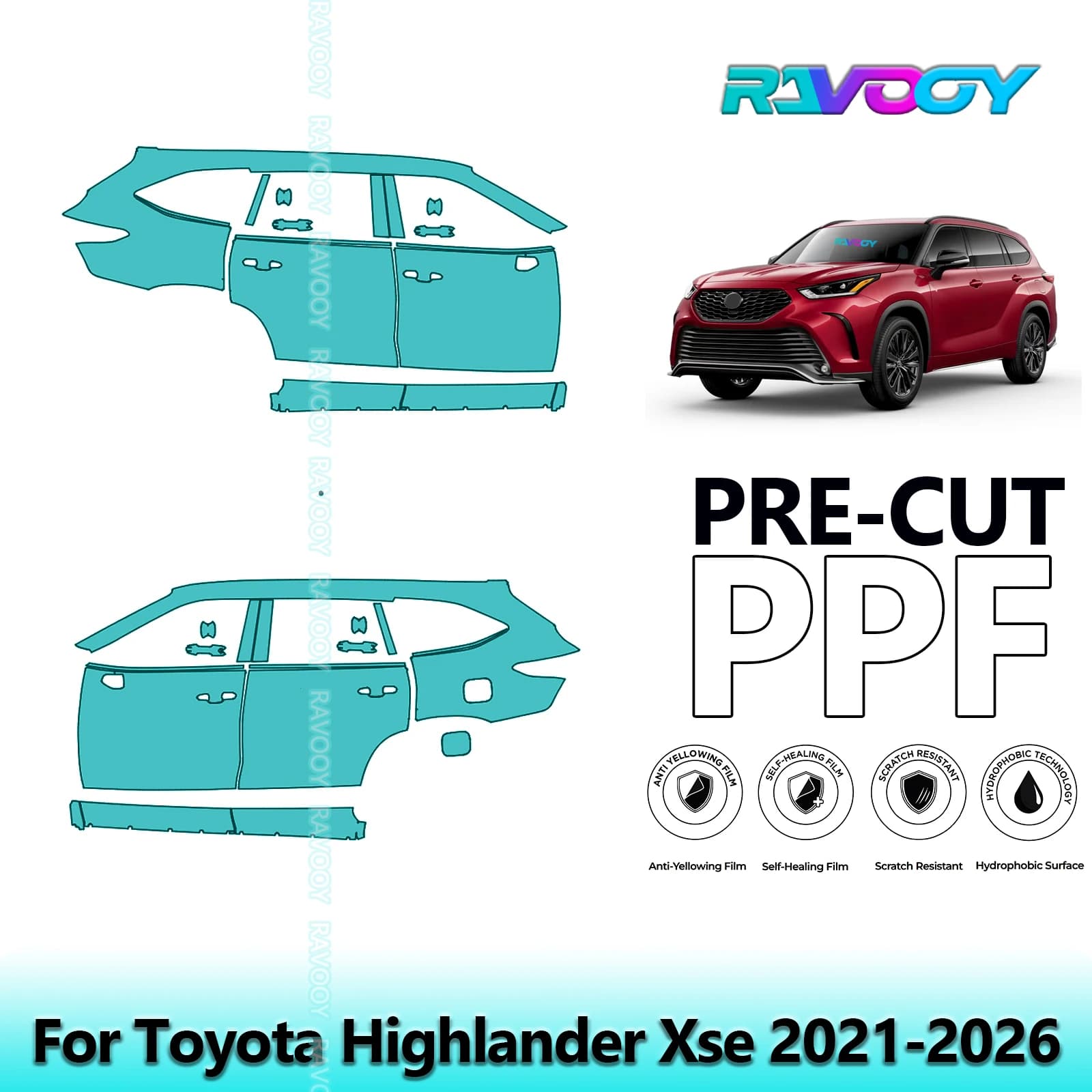 For Toyota Highlander Xse 2021-2026 8.5mil Transparent Pre-Cut PPF Door and Pillar A/B Kit TPU Paint Protection Film Set