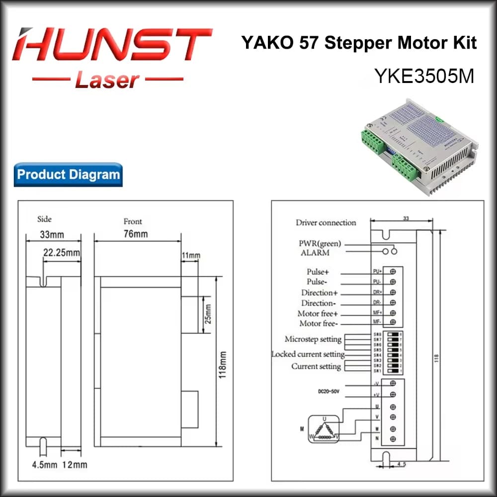 Kit Driver Motore Stepper HUNST Trifase Serie YK368-0830A+YKD3505M per Router CNC, Macchina per Incisione e Fresatura, Taglio Laser CO2