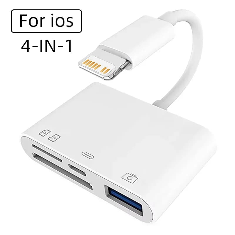Adattatore di memoria per fotocamera con lettore di schede SD/TF compatibile USB OTG 4 in 1 con porta di ricarica rapida per iPhone