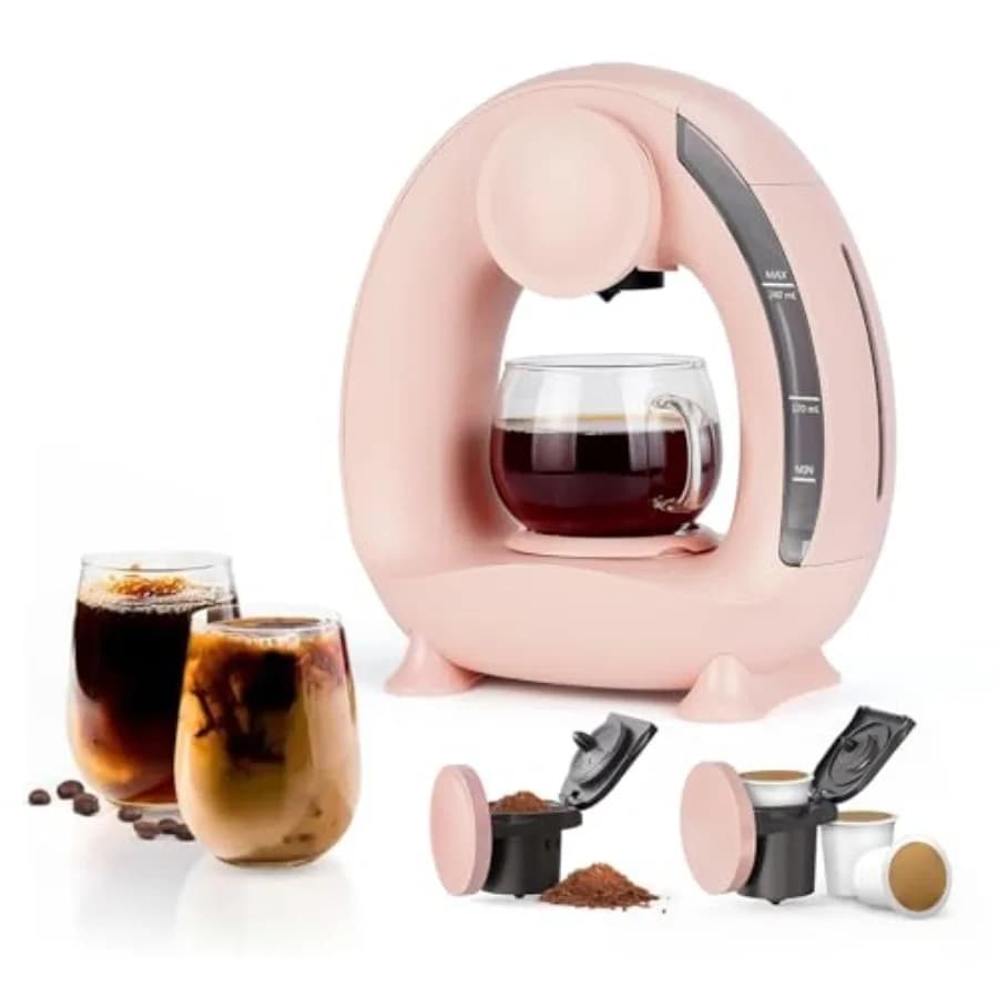 Pod and Grounds Single-Serve Coffee Maker, 2 in 1 One Cup Coffee Machine Compatible with K-Cup Pod Coffee Grounds/Tea, Compact