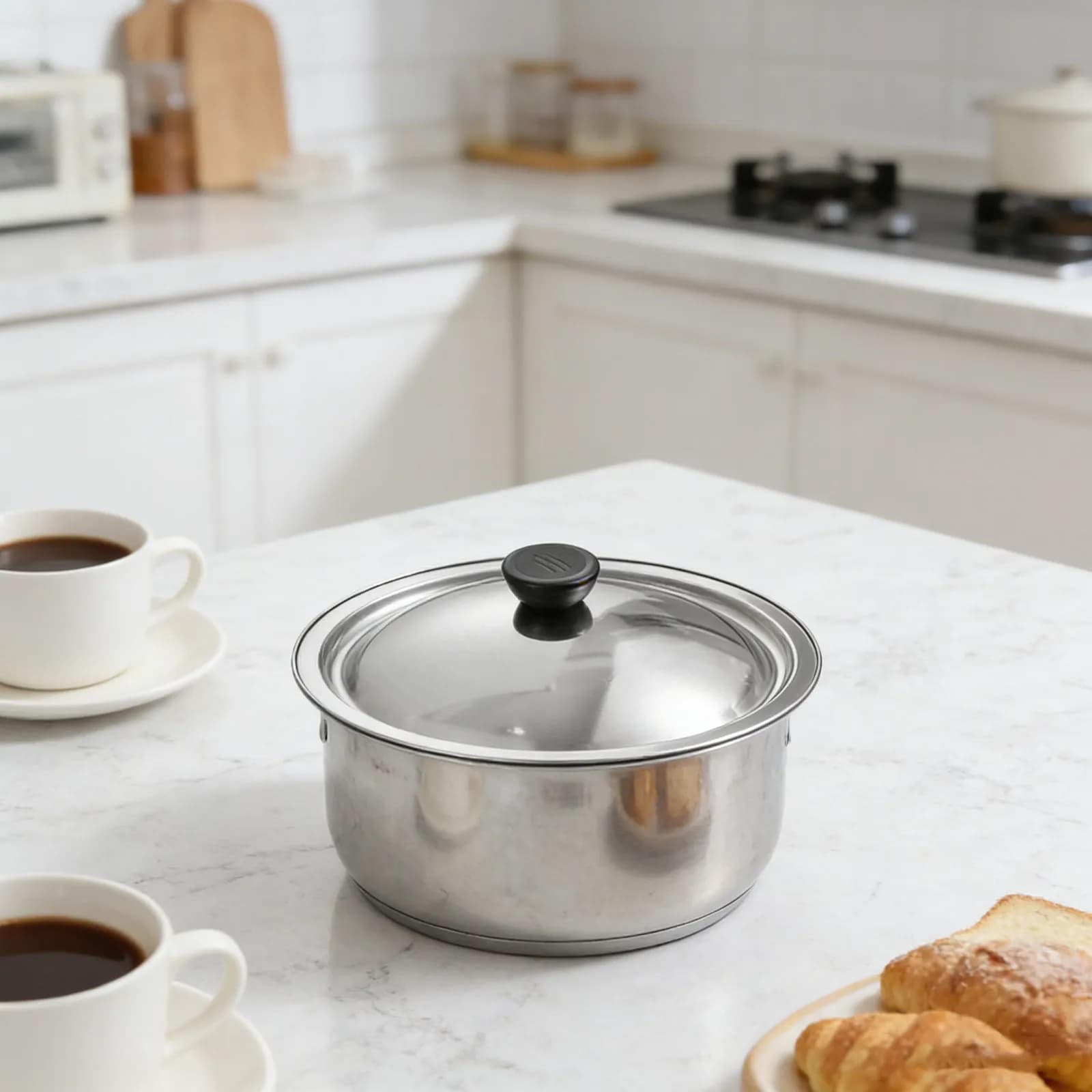 Stainless Steel Pot Cover Thick 20Cm, Universal Spare Parts for Padella, Wok, with Anti-slip Bachelite Maple, Anti-Scratch Protection