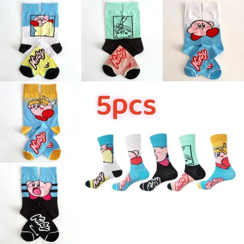 Anime Star Kirby Printed Crew Socks Soft Cotton Breathable Socks Cute Japanese Style Daily Street Socks Teen Girls Gift