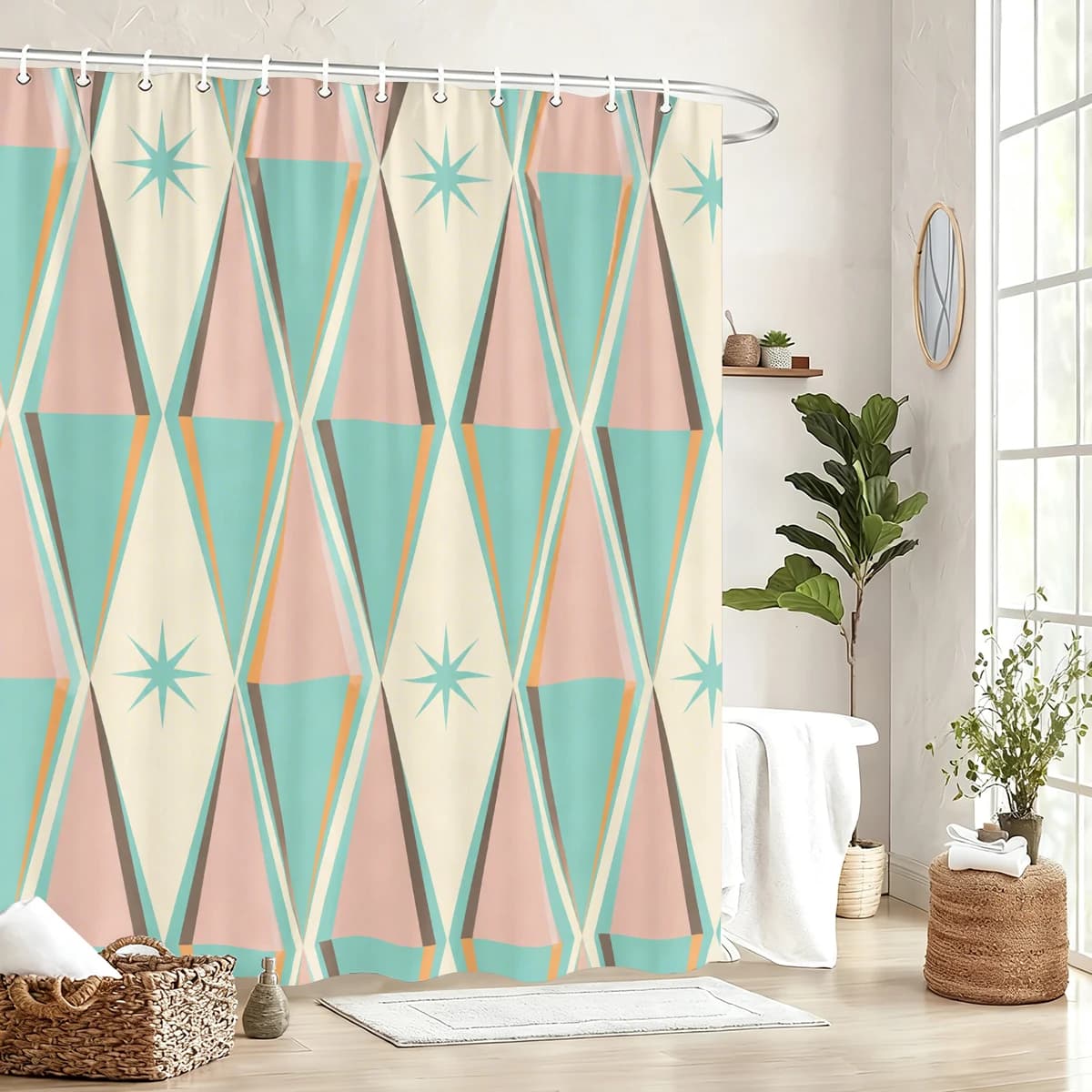Vibrant & Cute Themed Polyester Bathtub Curtain - Whimsical Animal & Patterned Bathroom Decorative Shower Curtain