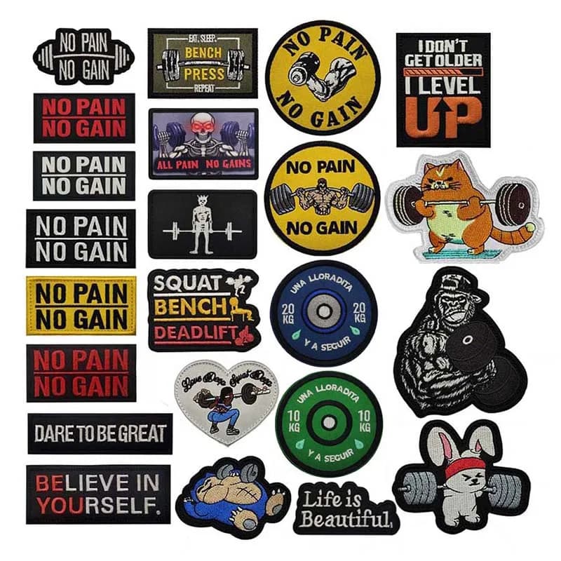 No Pain No Gain, Distintivi Morali Fitness, Applicazioni per Abbigliamento da Sollevamento Pesi (Bench Press, Deadlift), Emblemi Tattici, Toppe Ricamate