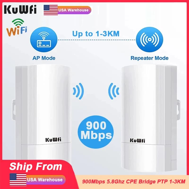 KuWFi 5.8G Outdoor CPE Bridge 900Mbps Wireless WiFi Router AP Repeater Mode PTP a lungo raggio fino a 1-3KM 24V POE IP65 impermeabile