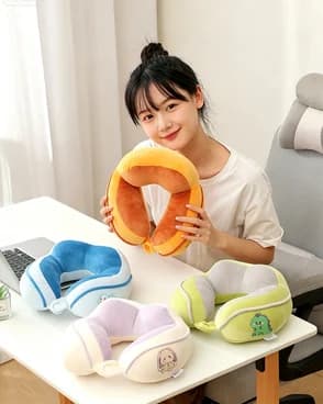 Wholesale Animal Pattern Travel Soft Plush Cervical Support Pillow for Airplane Car Office Rest