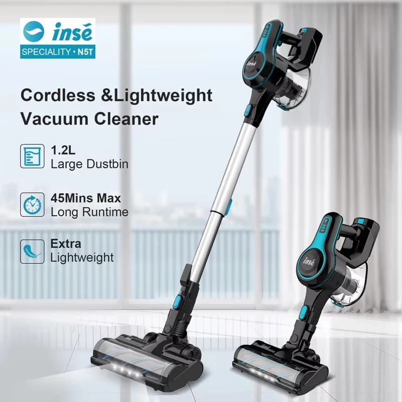 INSE N5T Cordless Vacuum Cleaner 40Kpa Suction Power Handheld 6 in 1 Stick Vacuum 45mins Runtime Lightweight for Carpet Pet Hair