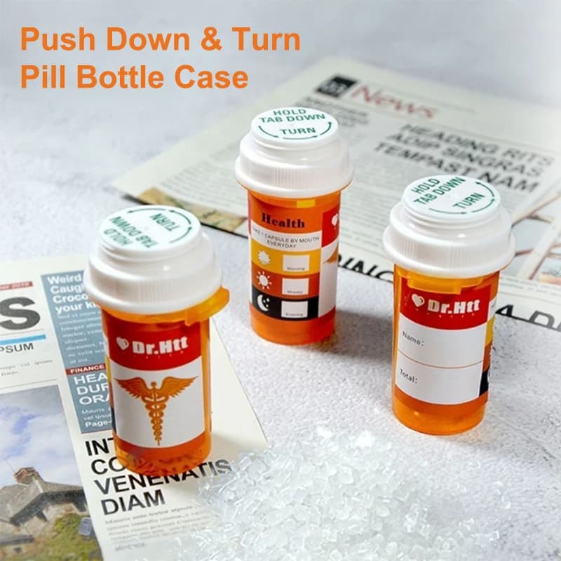 Contenitore per fiale da 50 ml push down & turn, tasca in plastica, barattolo per bottiglie di pillole, contenitore per erbe