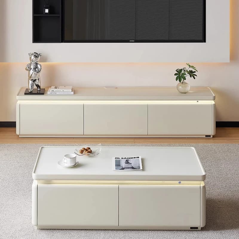 Home Modern simple glass coffee table TV cabinet with LED light tv stand monitor stands living room furniture for rooms cabinets