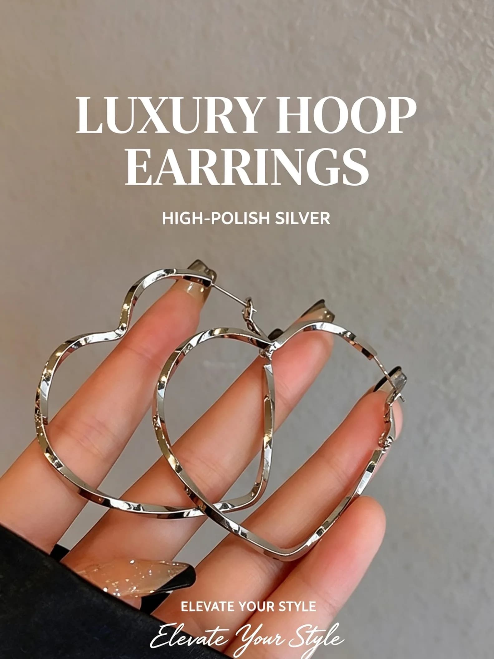 925 Sterling Silver Needle Large Heart Shaped Hoop Earrings, Elegant Retro Twisted Metal Open Hoops, Fashion Antique Silver Jewelry for Women