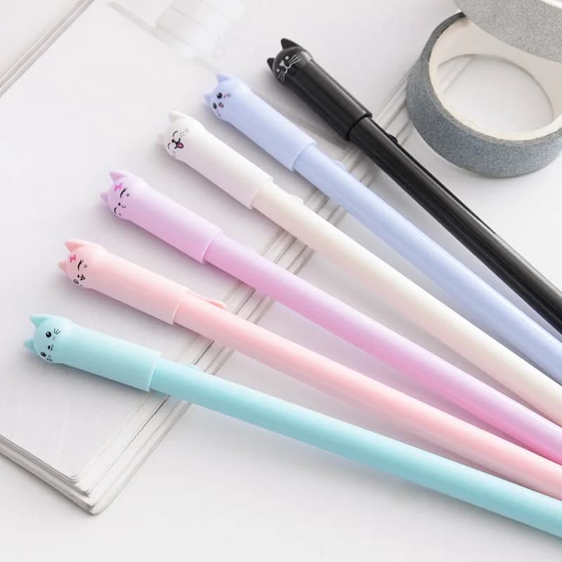Set di 6 simpatiche penne gel a forma di gattino, adatte come regali per feste per ragazzi e ragazze, materiale scolastico e regali.