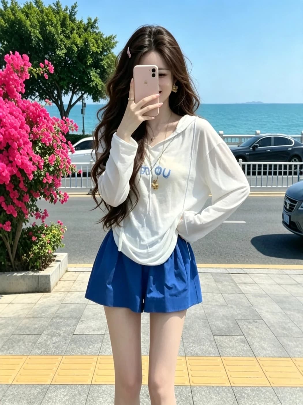 Ladies Loose Fit Long Sleeve Printed Hoodie UV Protection Lightweight T-Shirt Casual Style Comfortable Lazy Feeling Top