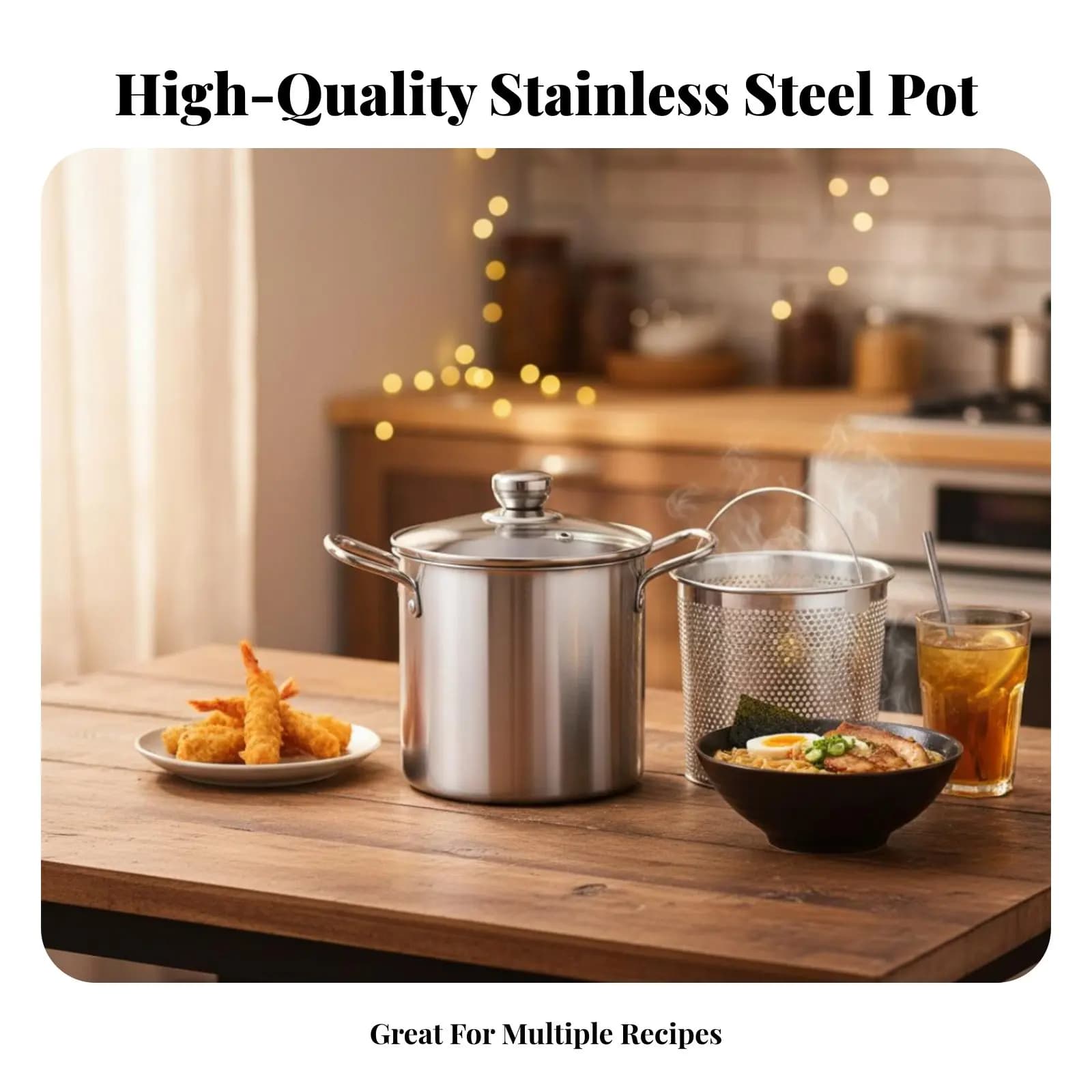 Stainless Steel Battered Fryer Easy to Clean Stainless Steel Oil Strainer Pot Small Deep Frying Pot with Basket Portable