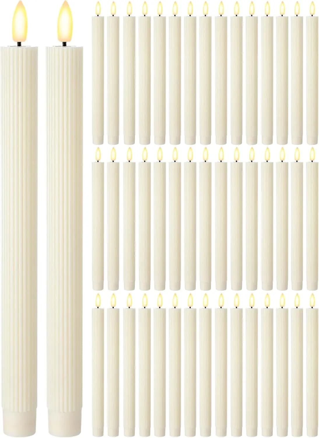 48 Candele LED Senza Fiamma a Batteria con Effetto Tremolante Realistico per Matrimoni, Chiese, Cerimonie di Laurea, Decorazioni per la Casa (Avorio)