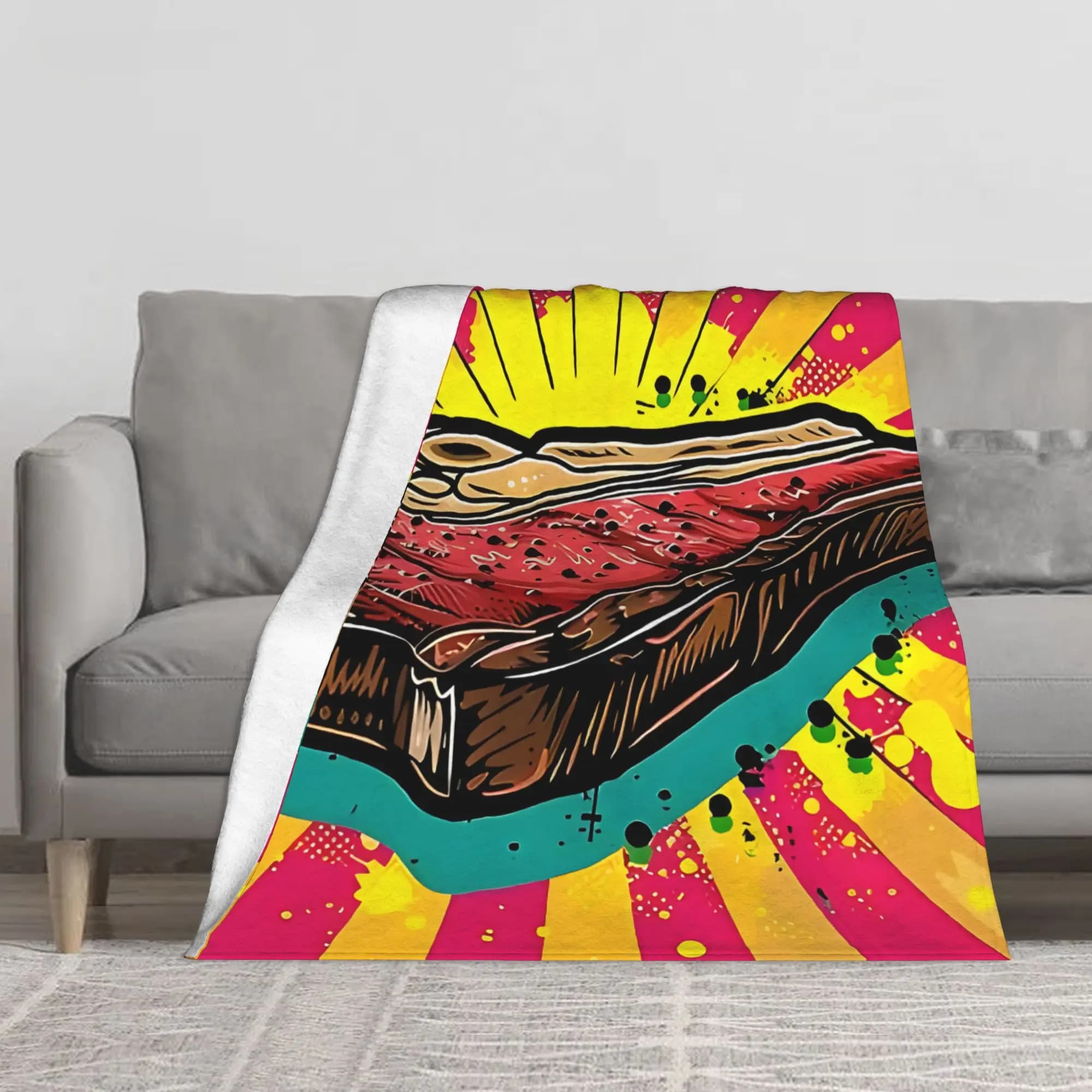 1PC Steak Pop blanket Throw Furry Winter Blankets for Adults Bedding Home Interior Fluffy Plaid Sofa Knee