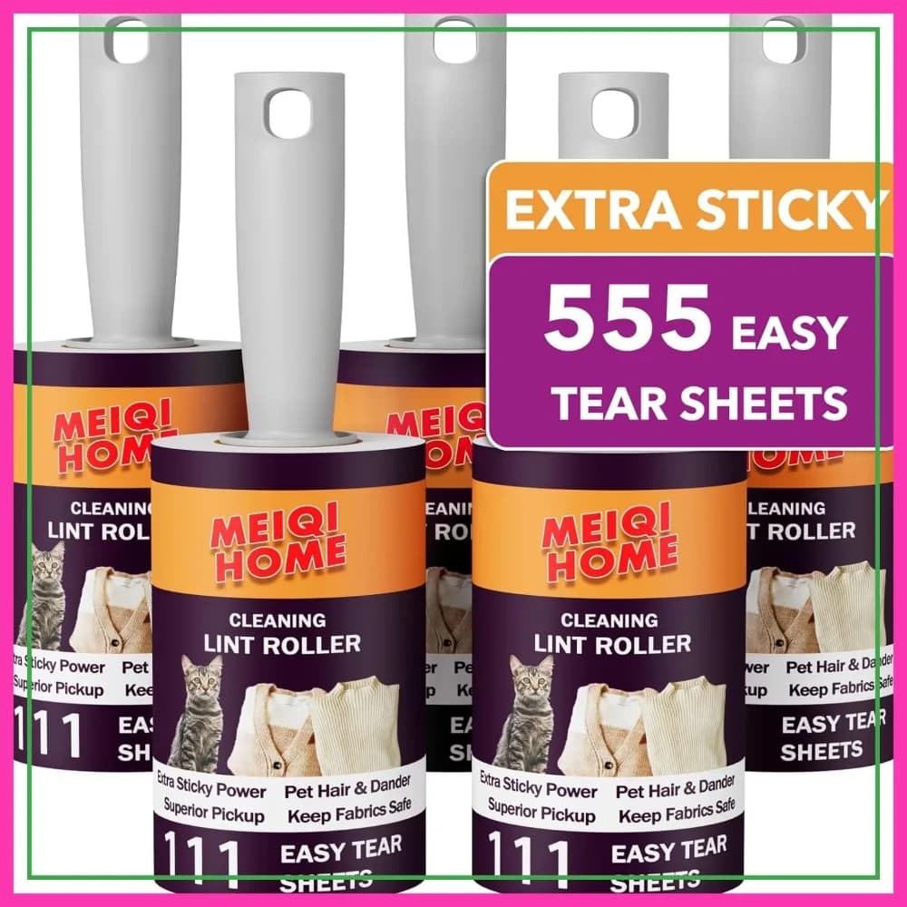 555 Fogli Rulli Leva-Pelucchi Mega Value per Peli di Animali Domestici, Extra Adesivi, 5 Manici e 5 Rulli, Rimuovi-Pelucchi Portatile per Vestiti, Mobili, Tappeti